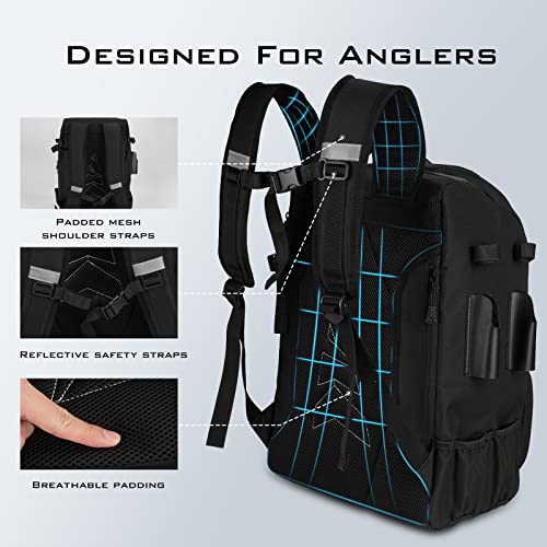 KastKing KarryAll Fishing Tackle Backpack with Rod Holder 4 Tackle Boxes,40/26L Tackle Bag Storage Fishing Gear and Equipment - color: A: Large (40 L) - Black
