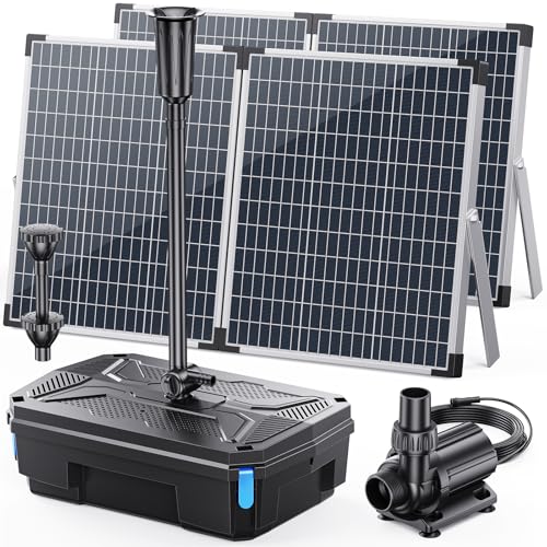 Solar Pond Filter & 1600GPH Pump Kit, 120W Foldable Solar Panel with 3-Stage Filtration, Dual Mode Fountain & Waterfall Pond Filter for Outdoor Ponds, Fish Ponds, Garden Water Features - style: 120W-Solar Powered