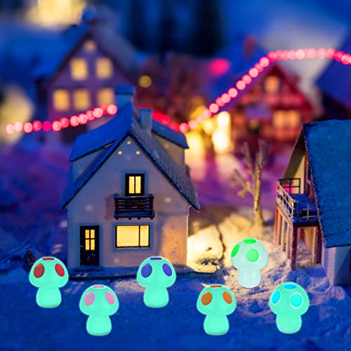 Queekay 50 Pcs Mini Resin Mushroom Luminous Tiny Mushroom Glow in The Dark Ornament for Dollhouse Garden Decoration DIY Craft Micro Landscape Aquarium Party Decor