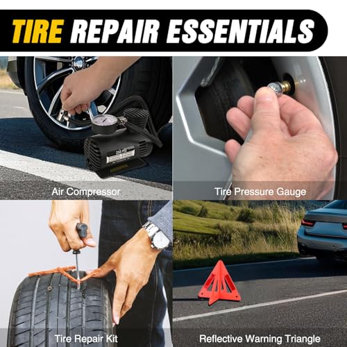 Nilight Car Emergency Kit with Jumper Cable, First Aid Kit Safety Assistance Tools for Travel Camping Outdoor Cars Truck SUV RV, Roadside Essentials with Flash Light - color: Essential Kit+Air Compressor