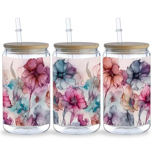 5 Sheets Flower UV DTF Transfer Stickers, for Glass Tumbler, Waterproof Decals, Plastic Adhesive Label for Bottles and Cups Decor (Style1-5 Sheet) - color: Style1-5 Sheet