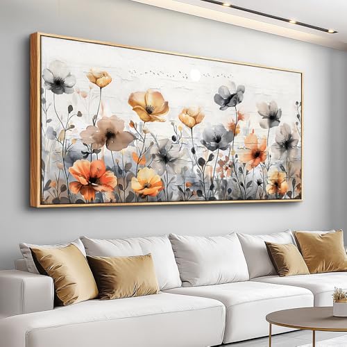 ZUITINGHUA Large Wood Framed Wall Decor For Living Room Canvas Wall Art For Office Modern Wall Decorations For Bedroom Flowers Landscape Paintings Farmhouse Pictures Artwork Home Decor 24x48 In - color: Flowers Wood Framed 1, size: 48"L x 24"W
