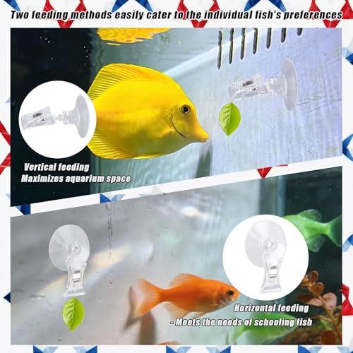 6pcs Aquarium Suction Cup with Clips, Clear Fish Feeding Tool Strong Veggie Feed Holder Plant Leaf Clip for Fish Tank Accessories