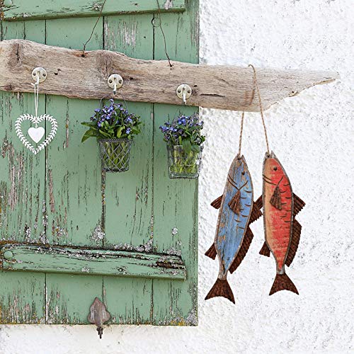 Antique Wood Fish Decor Decorative Wooden Hanging Fish Nautical Indoor Outdoor Decorations Wall Art Ornament (Set of 2)