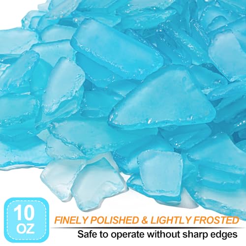 Keedolla Tumbled Sea Glass for Crafts - 10 OZ Ice Blue Seaglass Pieces Flat Frosted for DIY Art Crafts, Vase Filler, Beach Weddings, Aquarium and Home Decor - color: Ice Blue, size: 10 OZ / 0.63 LB