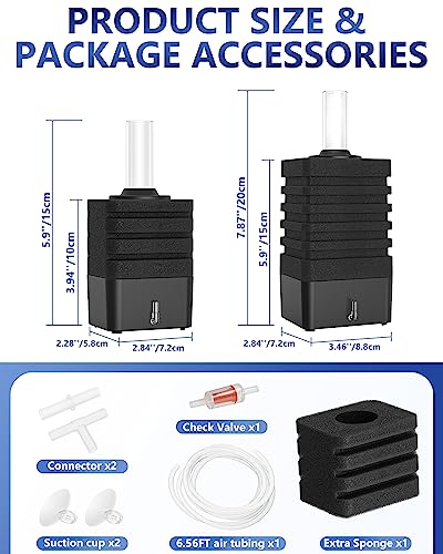 Moonorange Aquarium Bio Sponge Filter Kit, Super-Quiet Submersible Fish Tank Foam Filter with 1 Spare Sponge and Full Accessories, Suits Tanks Within 110 Gallon (L Kit)