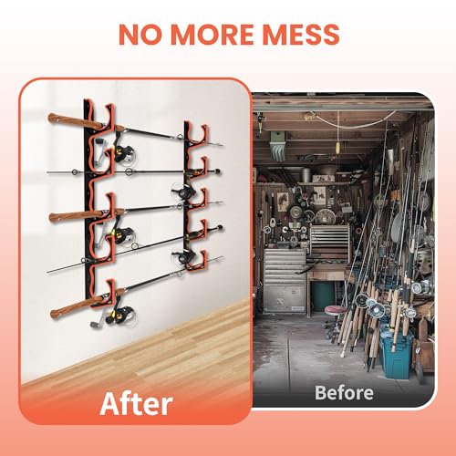 Gocozer Fishing Rod Holder for Garage, H5 Wall or Ceiling Mounted Fishing Pole Holders with Soft Protective Pad, Fishing Rod Storage Organizer, Horizontal Fishing Rod Wall Mount Nets Storage (4 PACK) - color: Black-4Pack