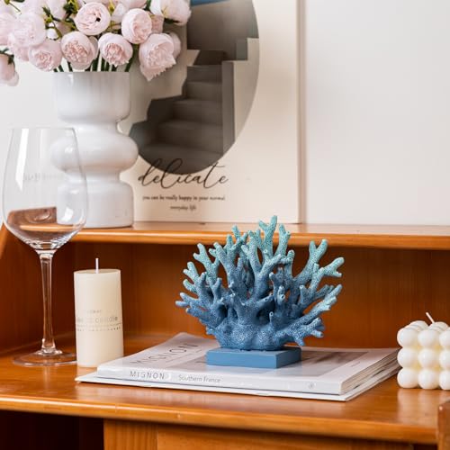 5.8" H Blue Coral Decor, Resin Coral Statue, Nautical Decorations for Home, Beach/Coastal/Ocean Themed Cabinet Shelf Tabletop Decor - color: Blue, size: 5.83"H