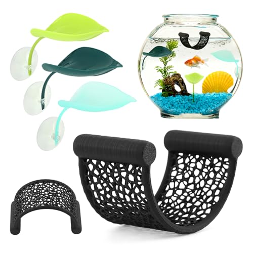 Bettas Fish Hammock Aquarium Floating Bettas Fish Skins with 3pcs Bett-a Fis-h Leaf Pad Floating Bett-a Hide & Shrimp Cave Hiding Feeding(Color:Blackwhite)