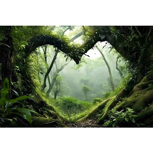 AWERT 36x18 inches Polyester Tropical Rainforest Terrarium Background Stream Green Huge Tree Reptile Habitat Background Foggy Rainforest Aquarium Background - size: 36x18in/90x45cm