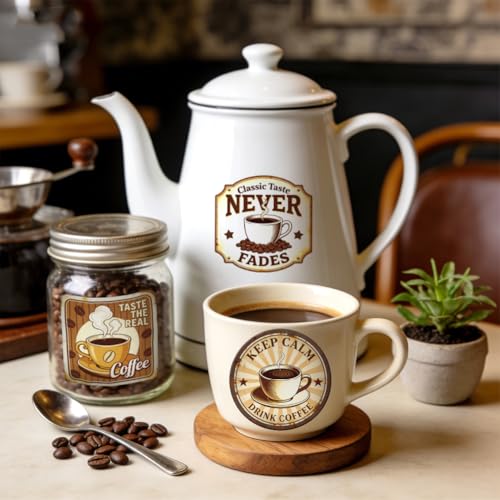 Peacoblue 18 Sheets Rub on Transfers for Crafts, Retro Coffee Labels 3.6"x3.9" UV DTF Cup Wraps Waterproof Cold Transfers Stickers for Wood Glass Metal Cup Tumblers Mirrors Mugs Home Decor - style: Retro Coffee Labels