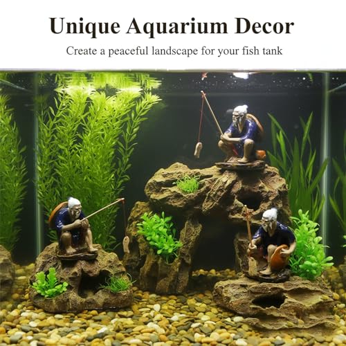 3 PCS Fisherman Statue Fishing Ornament Bonsai Accessory Tree Pot Chinese Clay Man Ceramic Garden Decoration Fish Tank Bonsai Garden Decoration