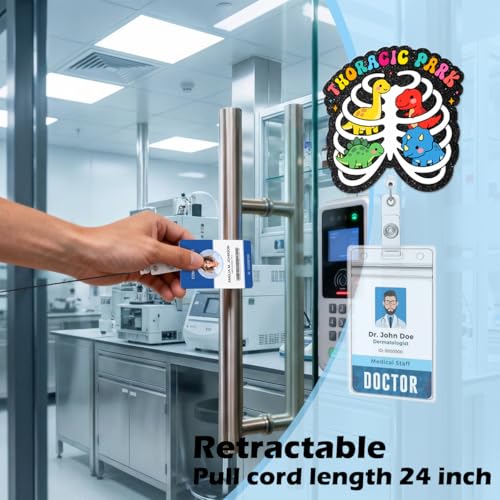 Funny Nurse Badge Reel, Thoracic Park Dinosaur Retractable Badge Holder with Clip, Radiology Tech X-ray Orthopedic ID Holder Gifts for Pediatric Nurse Doctor Student - color: Dinosaur Park