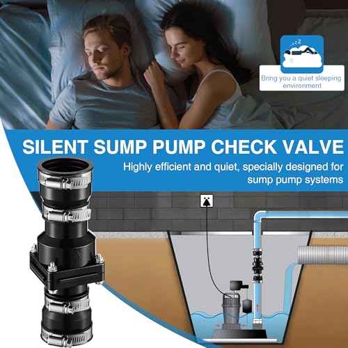 Tellingyou Sump Pump Check Valve Fits 1-1/2 inch or 1-1/4 inch Pipe, Slip On Check Valve with 4 Pcs Stainless Steel Hose Clamps, PVC Flapper Sump Pump Valve Sump Pump Life Expectancy Increase