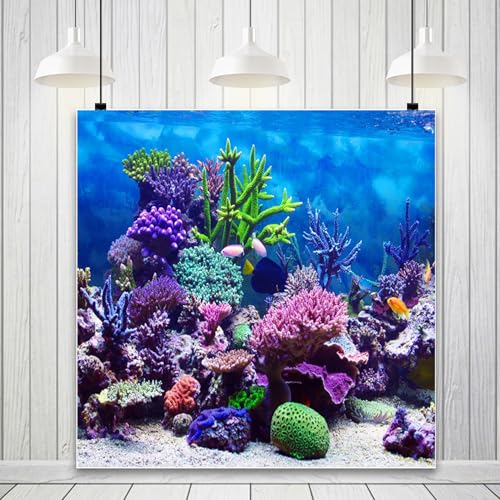 8x8ft Under The Sea Backdrop Underwater Seascape Coral and Fish Aquarium Photography Background Marin Ocean Diving Atoll Reef Summer Kids Birthday Artistic Portrait Photoshoot Studio Props - size: 8x8ft