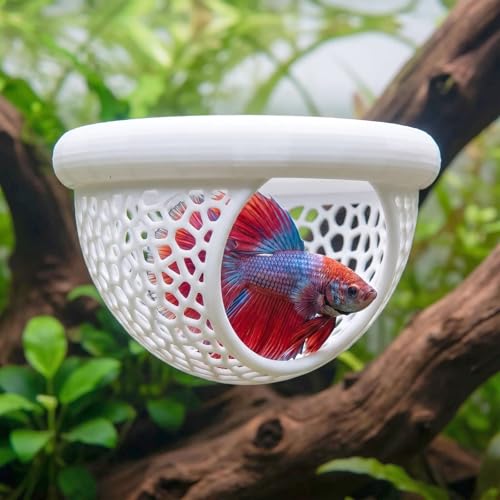 Betta Hammock, Floating Betta Hide & Shrimp Cave – 3-in-1 Aquarium Cave & Rest Spot for Small Fish, Shrimp – Safe Nano Tank Accessories with Feeding Station, Eco-Friendly PLA