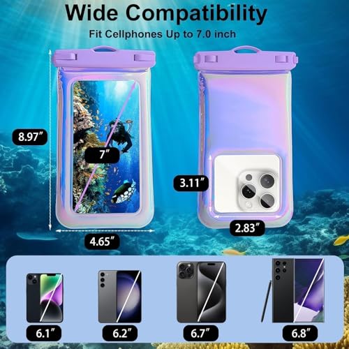 1 Pack [Floatable] Waterproof Phone Pouch, Waterproof Phone Case for iPhone 17 Pro Max/16/15/14/13, IP68 Cellphone Dry Bag Beach Cruise Ship Essentials,Travel Essentials, Iridescent-7″