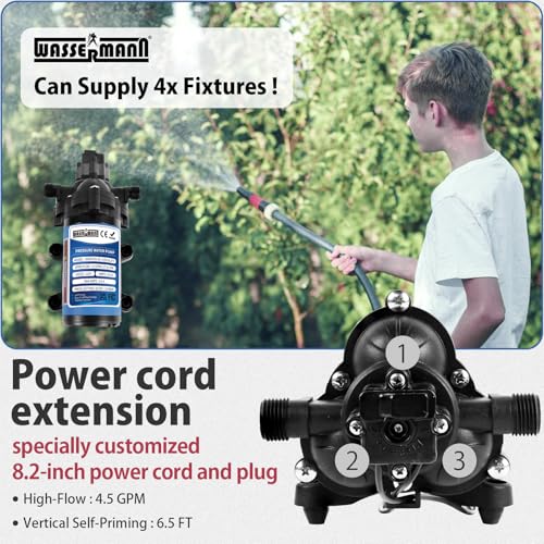 WASSERMANN 115V AC Water Diaphragm Pump,4.5GPM 55PSI 1/2" NPSM with 8.2ft Power Cord & Plug,Self-Priming Fresh Water Pressure Booster Pump,Pressure Switch, for Garden Kitchen Bathroom RV Marine Camper - color: Blue2