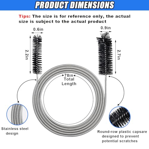 78 Inch Flexible Long Drain Brush, Nylon Stainless Steel Flexible Feeding Tube Cleaning Brush, Double Ended Elastic Slim Hose Pipe Brush Auto Sunroof Drain Hole Cleaner for Car Fridge (Black) - color: Black