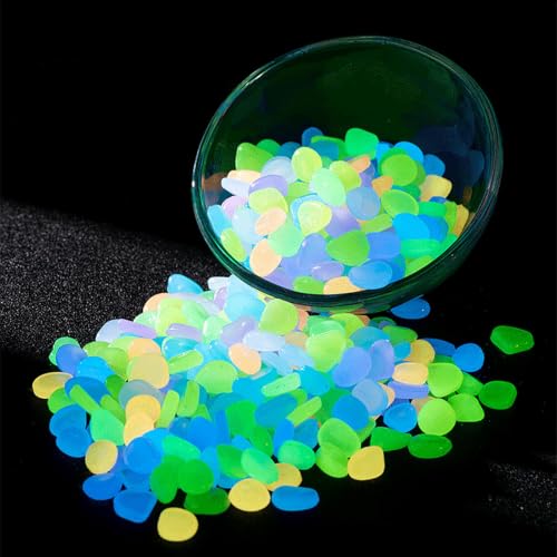 200PCS Glow Pebbles, Decorative Stones for Aquarium Garden and Planters, Luminous Pebbles for Fish Tank Landscaping Pathway Yard Decor, Mix