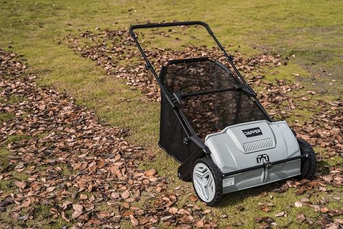 Dapper Supply 21-Inch Push Lawn Sweeper, Grass, Lawn and Leaf Cleanup Collector with Large 3.5 cu. ft. Hopper Bag, Durable Wheels, and Dual Spinning Brushes, Grey