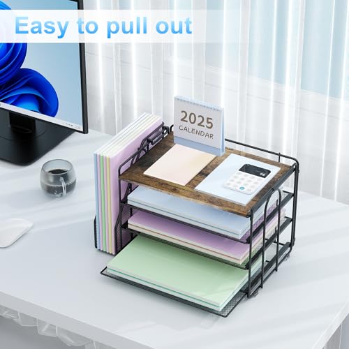 Spacrea Desk Organizers and Accessories, Paper Organizer for Desk with File organizer, Desk Accessories & Workspace Organizers for Catalog & Reference Racks (Wood) - color: Wood