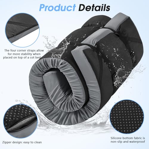 CYMULA 3 Inch Memory Foam Camping Pad, Camping Essentials Roll Up Floor Mat for Car Camping, Cot, Tent, Truck, Travel and Guest Use, Non-Slip Waterproof Bottom, Removable Cover - color: DARK GRAY, size: Twin XL:80*38*3