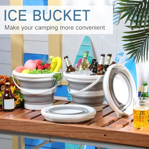 Pickmesh 4 Pcs Collapsible Bucket 2.6 Gallon (10l) Foldable Collapsible Sand Bucket with Handle Small Cleaning Pail for Household Outdoor Car Washing Camping Beach Sand (Gray) - color: Gray, size: 2.6 Gallon