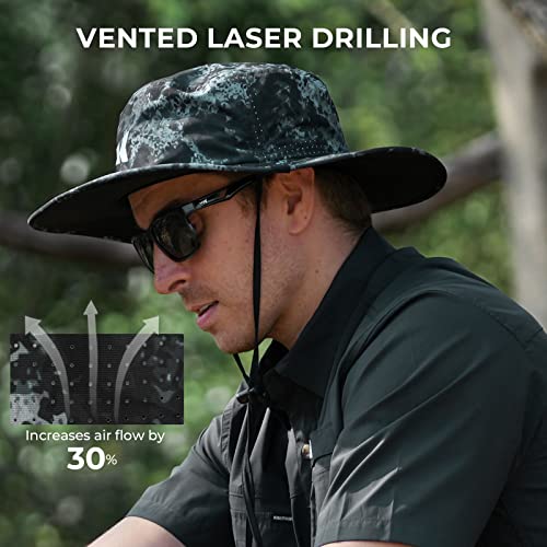 KastKing Sol Armis UPF 50 Boonie Hat - Sun Protection Hat, Fishing Hat, Beach & Hiking Hat, Paddling - color: Boulder Camo Obsidian, size: Laser-vented Design