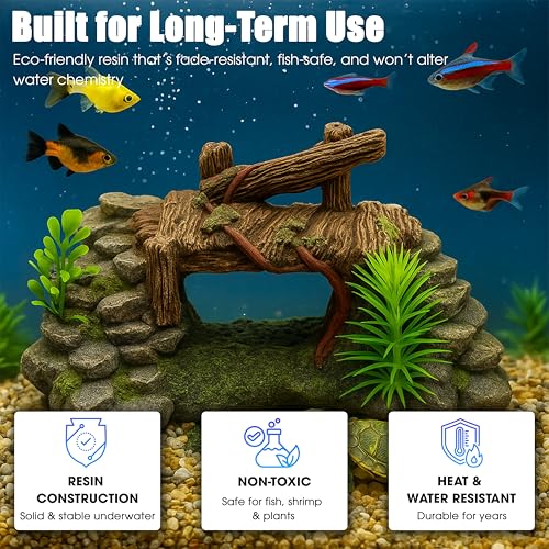 Aquarium Decor, Betta Fish Tank Accessories with Plants, Turtle Tank Decorations, Large Aquarium Ornaments, Fish Hideout, Decorative Accessories for Freshwater & Saltwater Tanks (Grass Bridge) - color: Grass Bridge