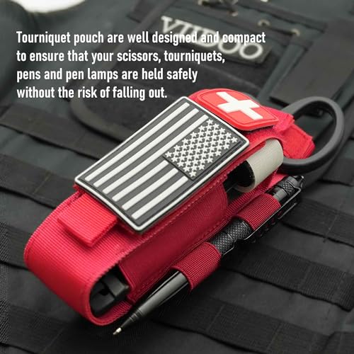 Upgrade 1000D Laser Cut Molle Tourniquet Holder, Heavy Duty Tactical Molle Tourniquet Pouch Holder - color: Pouch-Red