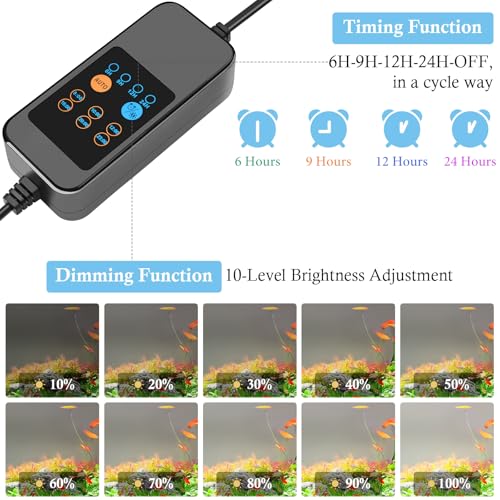 16-24in Plant Growth Aquarium LED Light with Timer, Full Spectrum Auto 24/7 Lighting Cycle& 10-Level Brightness Adjustment, Fish Tank Light with Extendable Brackets