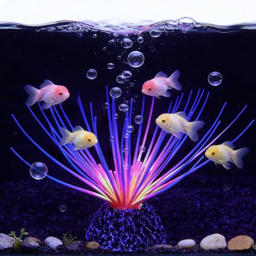 Silicone Glowing Effect Fish Tank Decorations for Aquarium, Artificial Soft Anemone Coral Plants Ornaments for Aquarium Decor Landscape, Glow in Dark Fish Tank Accessories Decorations(Rainbow) - color: Rainbow