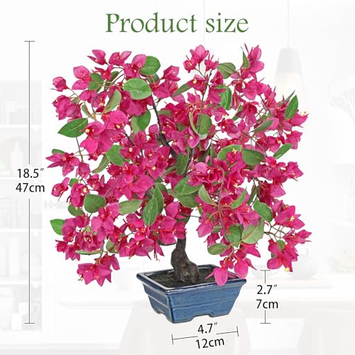 Briful Artificial Bougainvillea Tree in Blue Pot 18.5" Tall Faux Bougainvillea Floral Tree Tropical Silk Fake Flower Plant for Home Office Living Room Table Décor(Pink) - color: Hot Pink 18.5in, size: 1ft 4in
