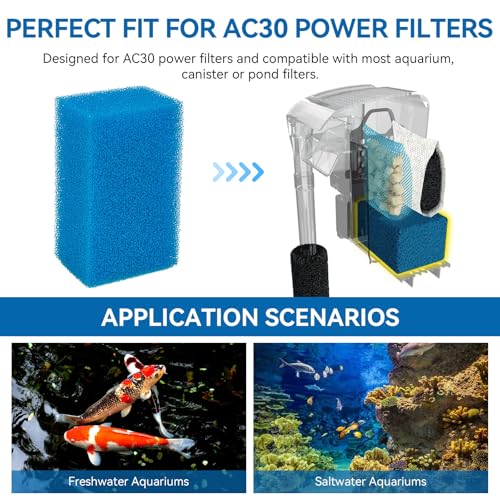 Bio-Foam for AC30 Power Filter - Replacement Aquarium Sponge Filter Media Foam Construction for Use in Freshwater & Saltwater Aquariums, 30PPI Sponge Pads (3 PCS)