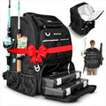 Waterproof Fishing Backpack with Tackle Boxes, Rod Holder & Foldable Net - 45L Fishing Tackle Bag with Trays Included, Extra Storage Gear and Equipment, Rain Cover, Fisherman Gift for Men - color: Large (45 L) - Black