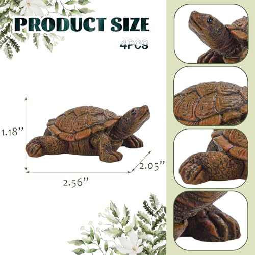 4pcs Mini Turtle Statue Simulation Resin Tortoise Figurines Cute Small Beach Sea Turtles Decorative Indoor Outdoor Realistic Ornaments for Garden Lawn Pond Aquarium Fish Tank - style: Turtle