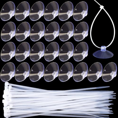 30 Pcs Aquarium Suction Cups with 50 Pcs Zip Ties, Suction Cup for Fish Tank Plants Binding Moss Shrimp Nest Landscape Fixation, Utility Sucker Pad Without Hooks for Kitchen Hanging(3.5cm) - color: Clear (Set of 80), size: 1.38 inch