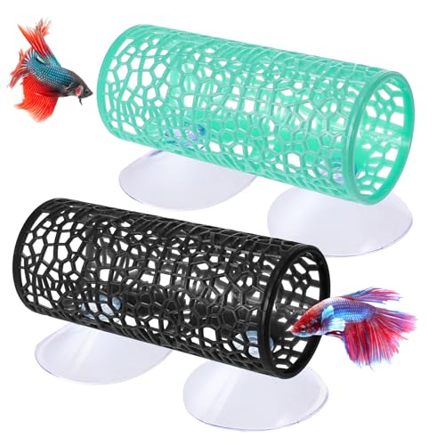 2 PCS Betta Fish Tunnel Tube, Betta Fish Toys Black Bettas Fishs Tunnel Hammock Bettas Tunnels Swim Tube, Soft Edged Bettas-Hammock Bed Bettas-Tank Accessories with Suction Cups for Crayfish Shrimps