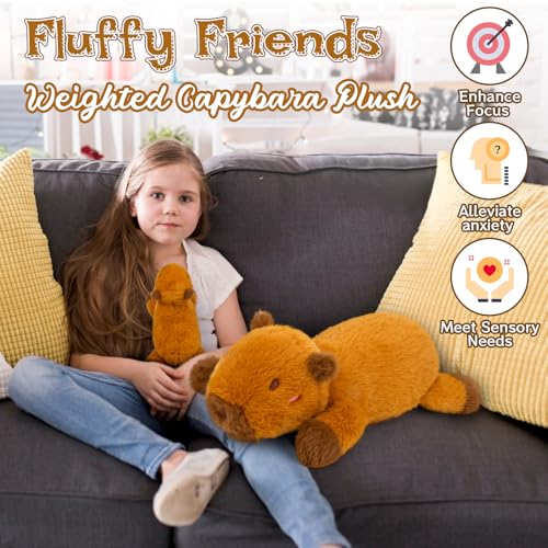 Weighted Capybara Plush - 10” 0.8lbs Soft Capybara Weighted Stuffed Animal, Cute Huggable Weighted Plushie Toy for Girls, Boys & Kids, Kawaii Birthday Gifts - color: Brown, size: ['10 inches (25 cm)']