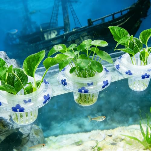 4 Pcs Floating Aquarium Plant Holder, Plant Basket for Aquarium with Floating Rings for Fish Tank Aquaponic Plant Cultivation and Aquarium Decor