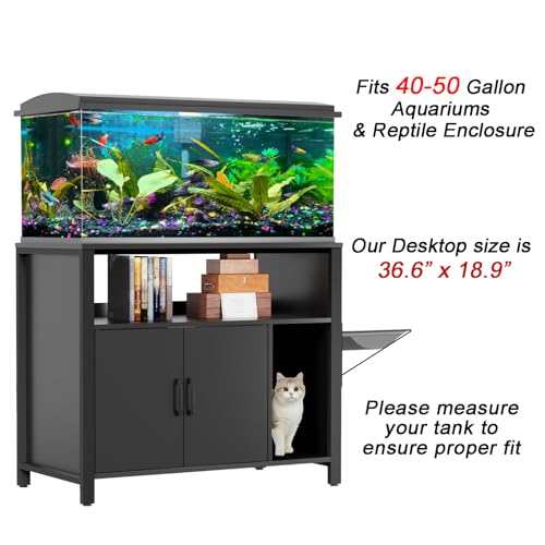 GDLF 40 Gallon Breeder Tank Stand，40–50 Gallon Fish Tank Stand with Hidden Cat Litter Box Cabinet and Cat Perch,36.6"x18.9"Tabletop, 660 LBS Capacity - size: 40-50 gallon
