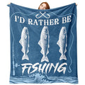 Fishing Gifts for Men Flannel Throw Blanket, I'd Rather Be Fishing Present for Fisherman Hunter Dad Husband, Funny Birthday Ideas, Lake House Soft Bedding Sofa Blankets 50"x60"