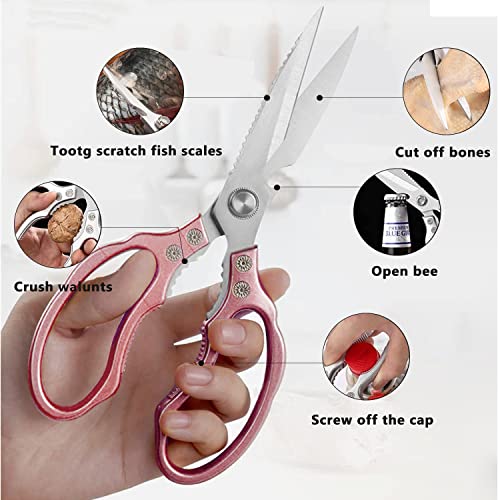 AWinjoy Kitchen Scissors, Heavy Duty Sharp Shears Dishwasher Safe, Rose Gold Cooking Accessories for Meat, Chicken, Fish, Poultry, Herb, Bread - color: Rose Gold