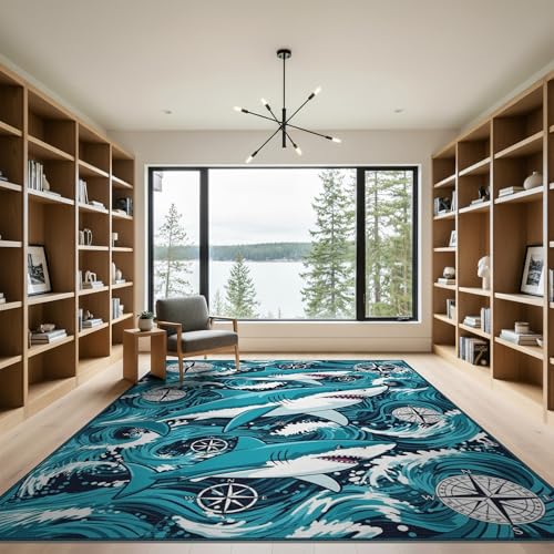 9'x12' Washable Flatwoven Rug, White Graphic Wave Stain Resistant Massive Carpet Non-Slip Chair-Friendly Mat for Dining Room, Basement, Large Office | Ref:2068650 - color: Blue/Pattern 14, size: 9' x 12' (Rectangular)