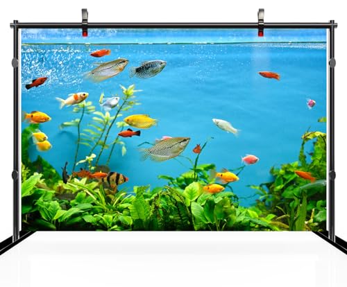 9x6ft Fish Tank Backdrop Aquarium Underwater Grass Leaves Aquatic Plant River Bed Lake Fish Background Diving Holiday Fishing Party Decoration Photo Props Wallpaper - size: 9x6FT