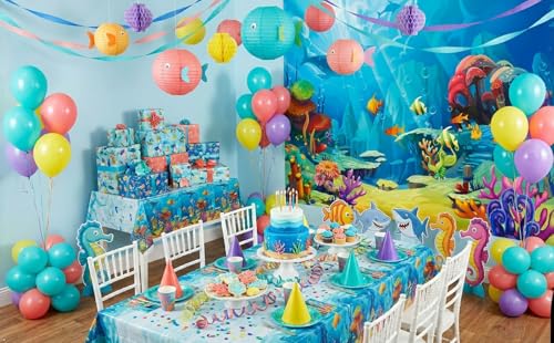 CHAIYA Under The Sea Backdrop Ocean Little Mermaid Backdrop Background for Under The Sea Theme Baby Shower Photo Booth Banner Party Cake Table Decoration 10x8ft - size: 10′x8′