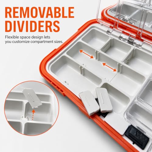 Small Parts Organizer with Dividers, 30-Compartments Hardware Tool Storage Box, Waterproof Seal & Locking Parts Organizers Case for Nail Screws, Nuts, Bolts, Orange