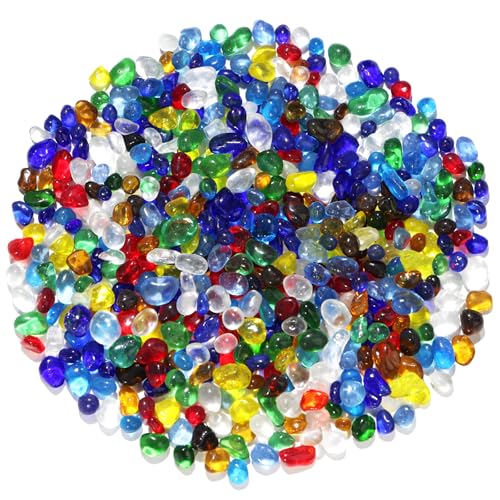 QYGL 0.55LB Colorful Clear Glass Pebbles, Tumbled Sea Glass Stones for Vase Fillers, Fish Tank Gravel, Aquarium Rocks, DIY Crafts, Plant Pots, Wedding & Home Decor, Transparent Glass Gemstones - color: Colorful