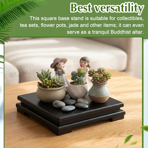2 Pcs Square Wooden Display Stand, 6.9" x 6.7" x 2" Wood Display Base Square Vase Riser Teapot Aquarium Lamp Base Home Decoration
